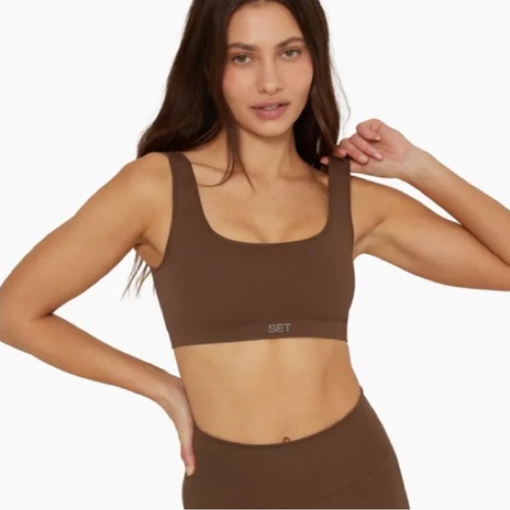 NEW Set Active Sculptflex Box Cut Sports Bra in Brown Bark XS